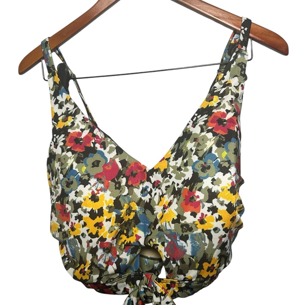 Cacique Green swim top Bikini Sleeveless Crop Tie Front Tank Top